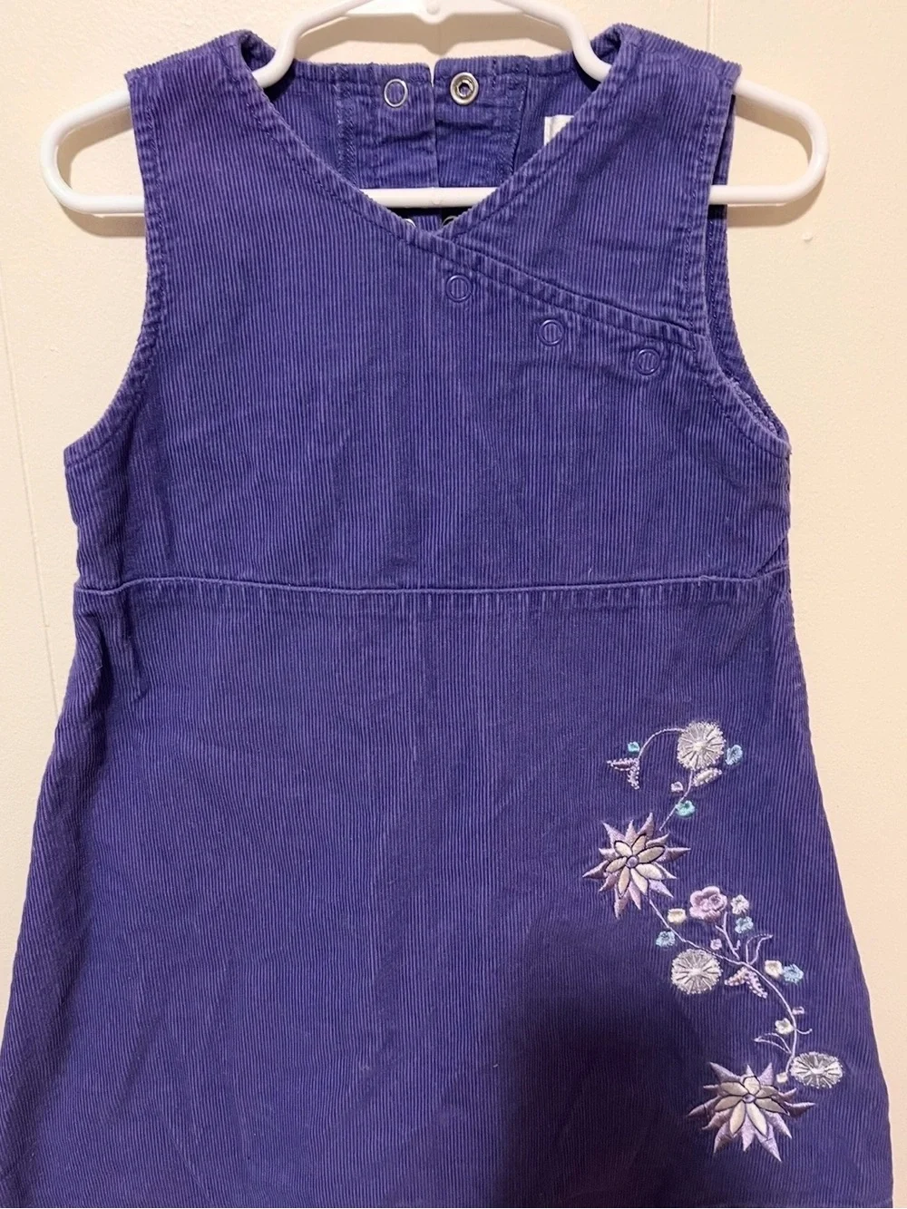 Vintage Toddler Girls Purple Corduroy Embroidered Jumper Dress 3T 4T